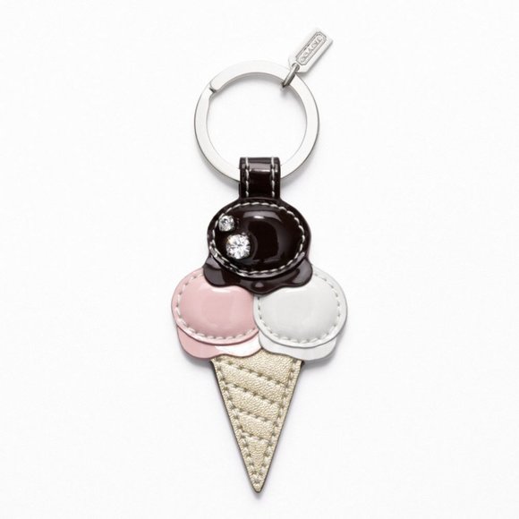 Coach 63876 Ice Cream Cone Leather Crystal Key Ring Key Chain KeyFob Bag Charm - Picture 1 of 3